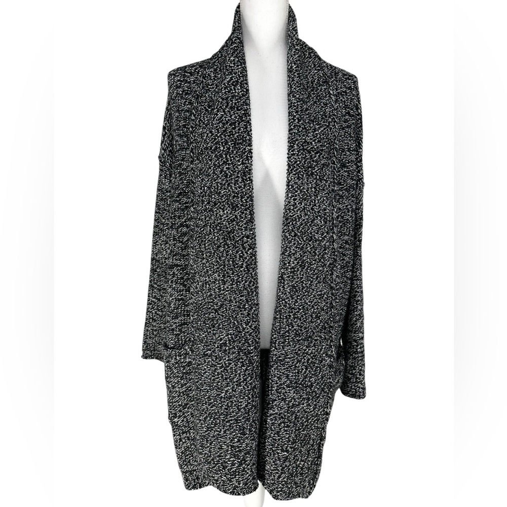 CASLON / Black & White Long Sweater Cardigan / Small / Bohemian Retro Minimalist